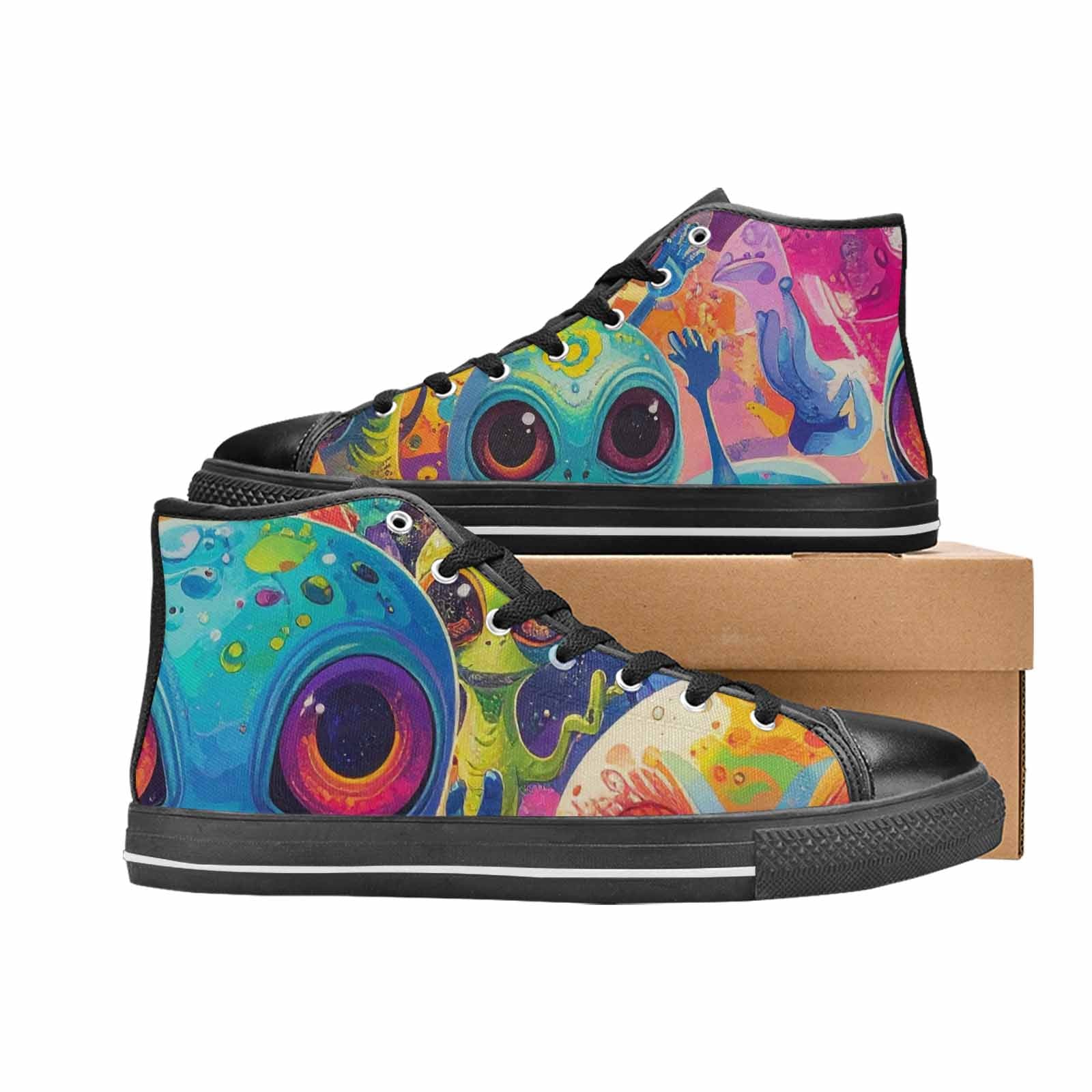 WOMEN'S Cartoon Alien Characters High Top Canvas Grunge Sneakers