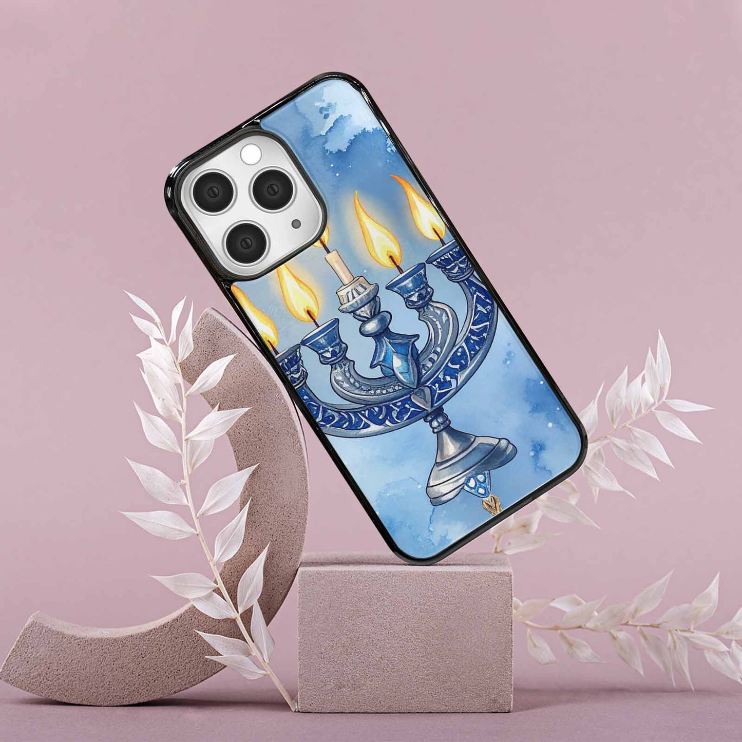 iPhone 15 Pro Max Case — Hanukkah Menorah Pattern Seamless Repeat Jewish, Custom Printed Phone Case