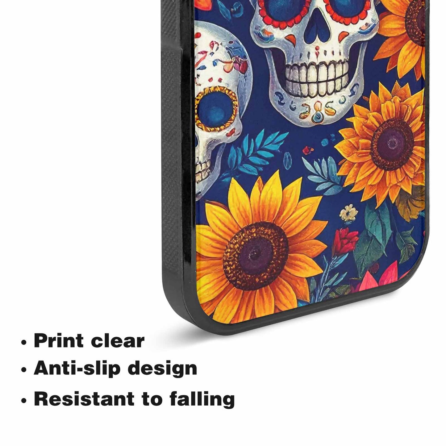 iPhone 15 Plus Case — Sunflower Skulls Print Custom, Personalized Phone Case