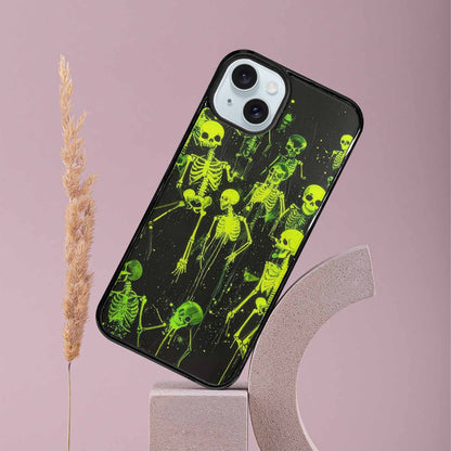 iPhone 15 Plus Case — Skeletons Neon Green Glow Skeletons Pattern, Customized Protective Case