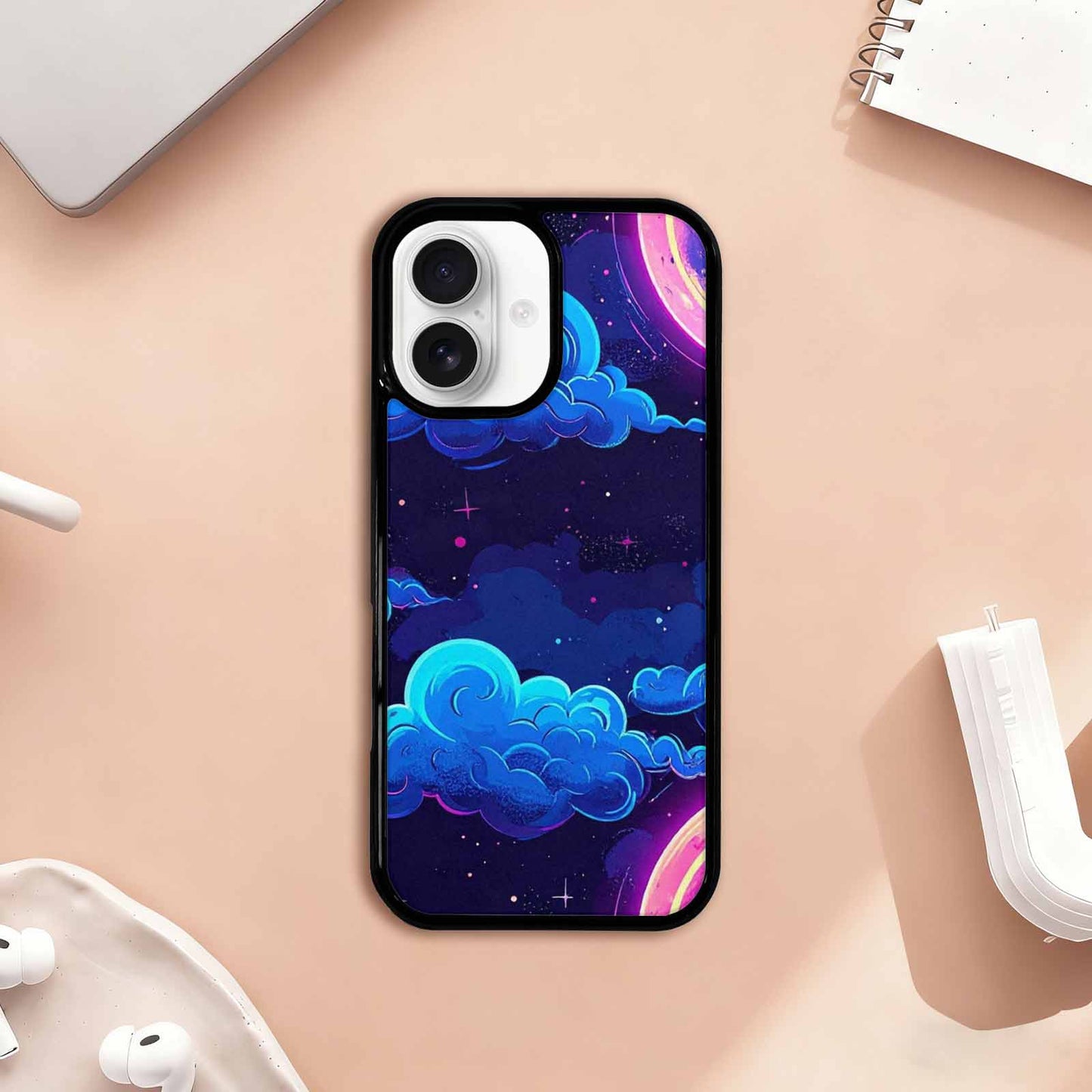 iPhone 17 Case — Neon Winter Moon Cartoon Cute, Custom Print Case Cover