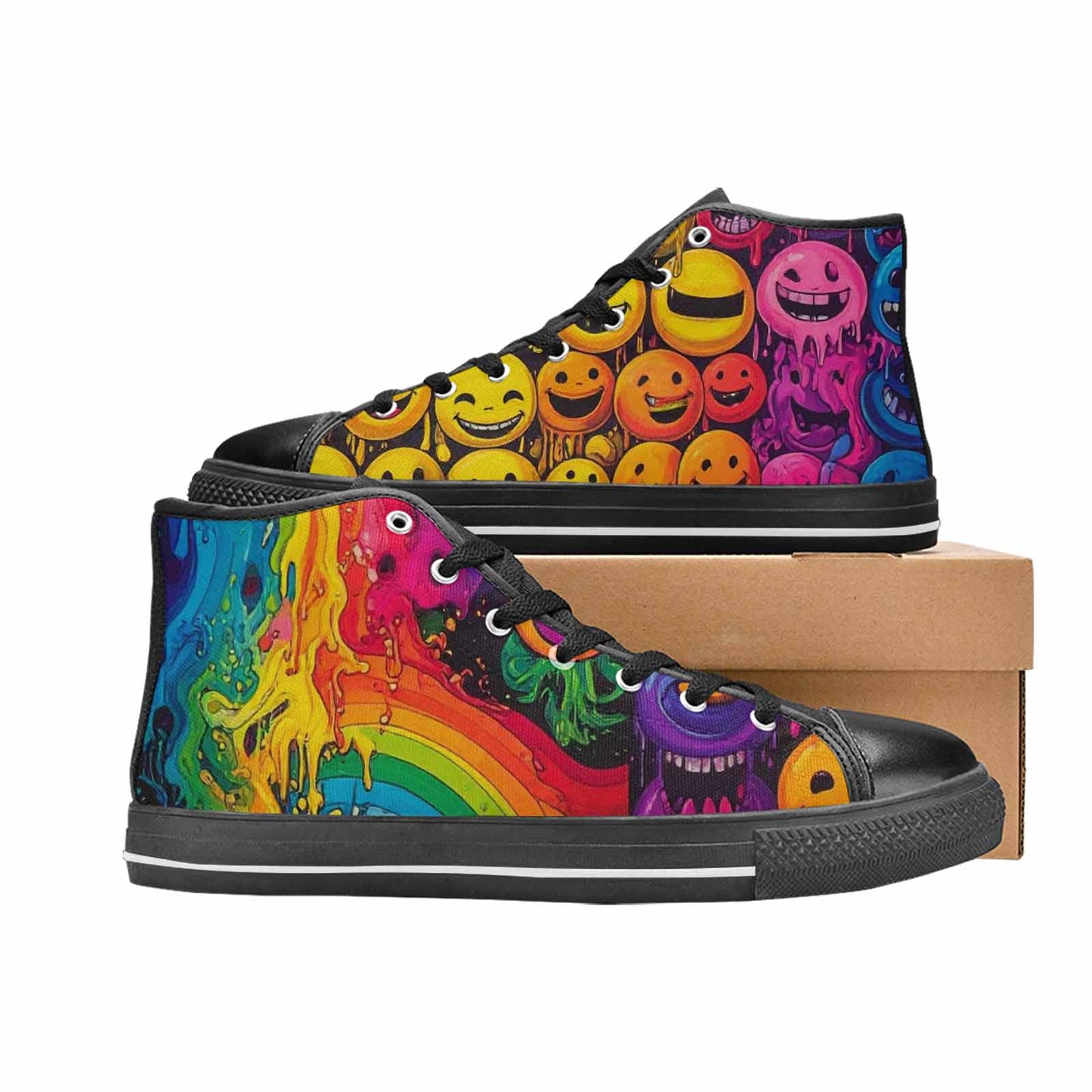 MEN'S Yellow Smiley Face High Top Canvas Vibrant Chaos Sneakers