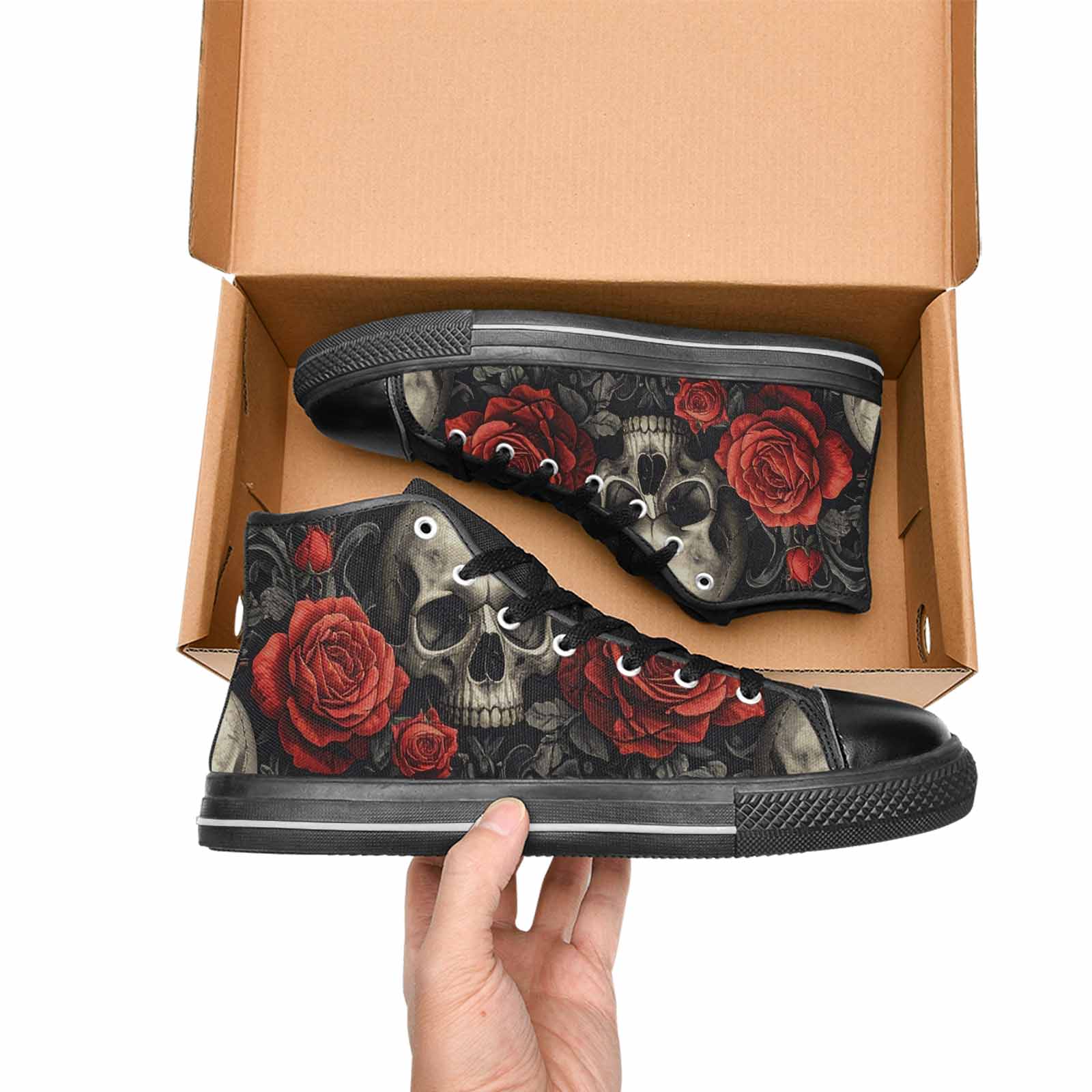 MEN'S Skulls Roses Fine Line High Top Canvas Surreal Sneakers