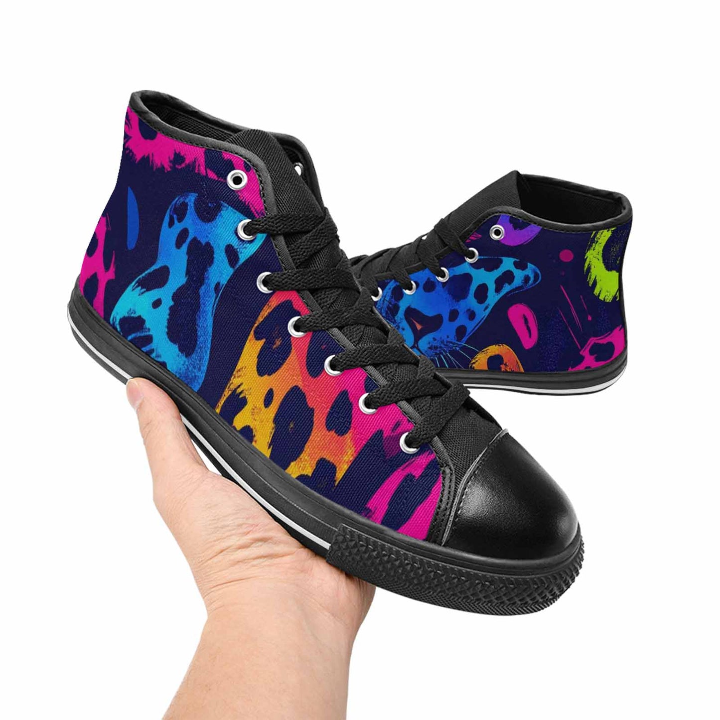 WOMEN'S Leopard Print Neon High Top Canvas Dreamcore Custom Shoes