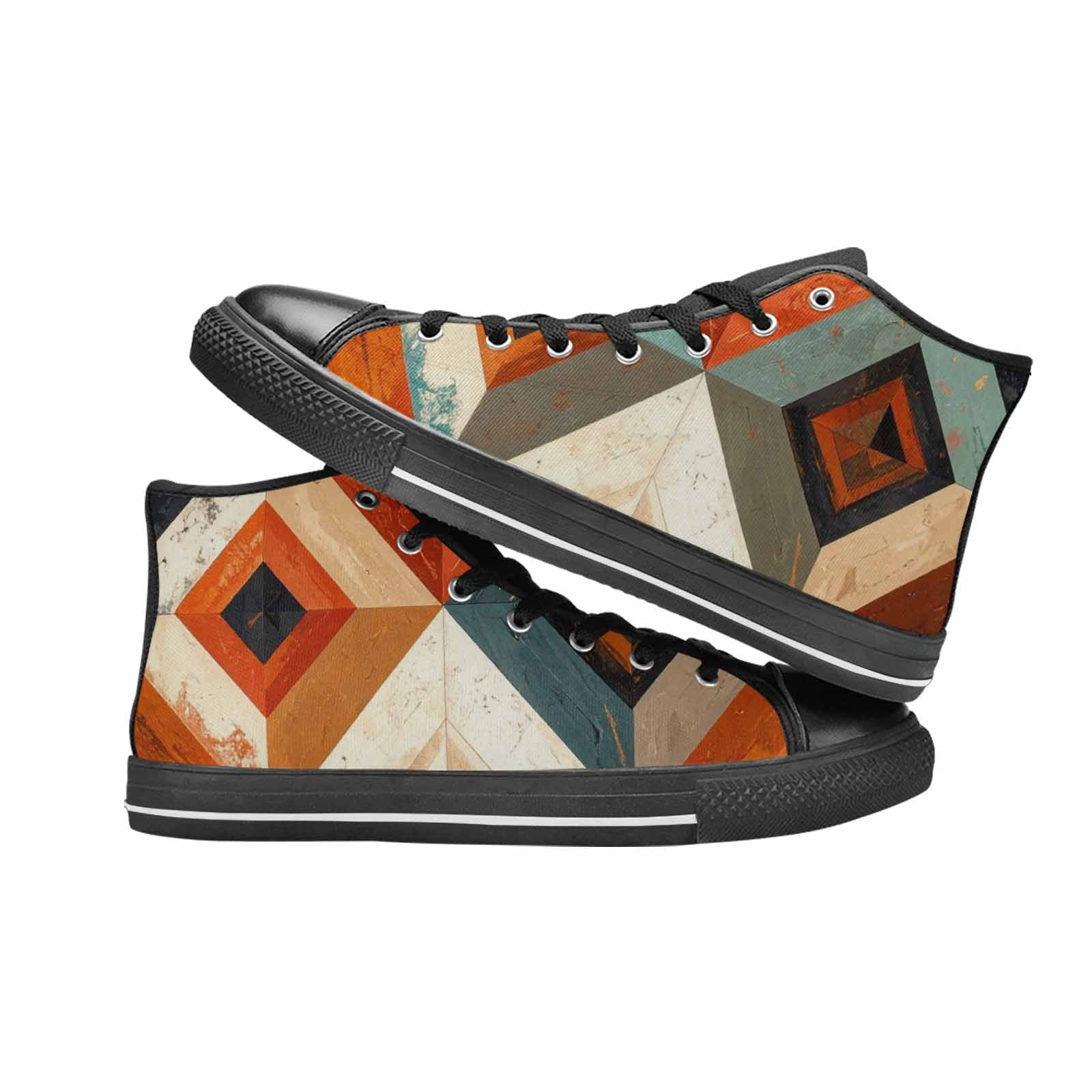 WOMEN'S Southwestern Geometric Diamond High Top Canvas Vibrant Chaos Custom Shoes