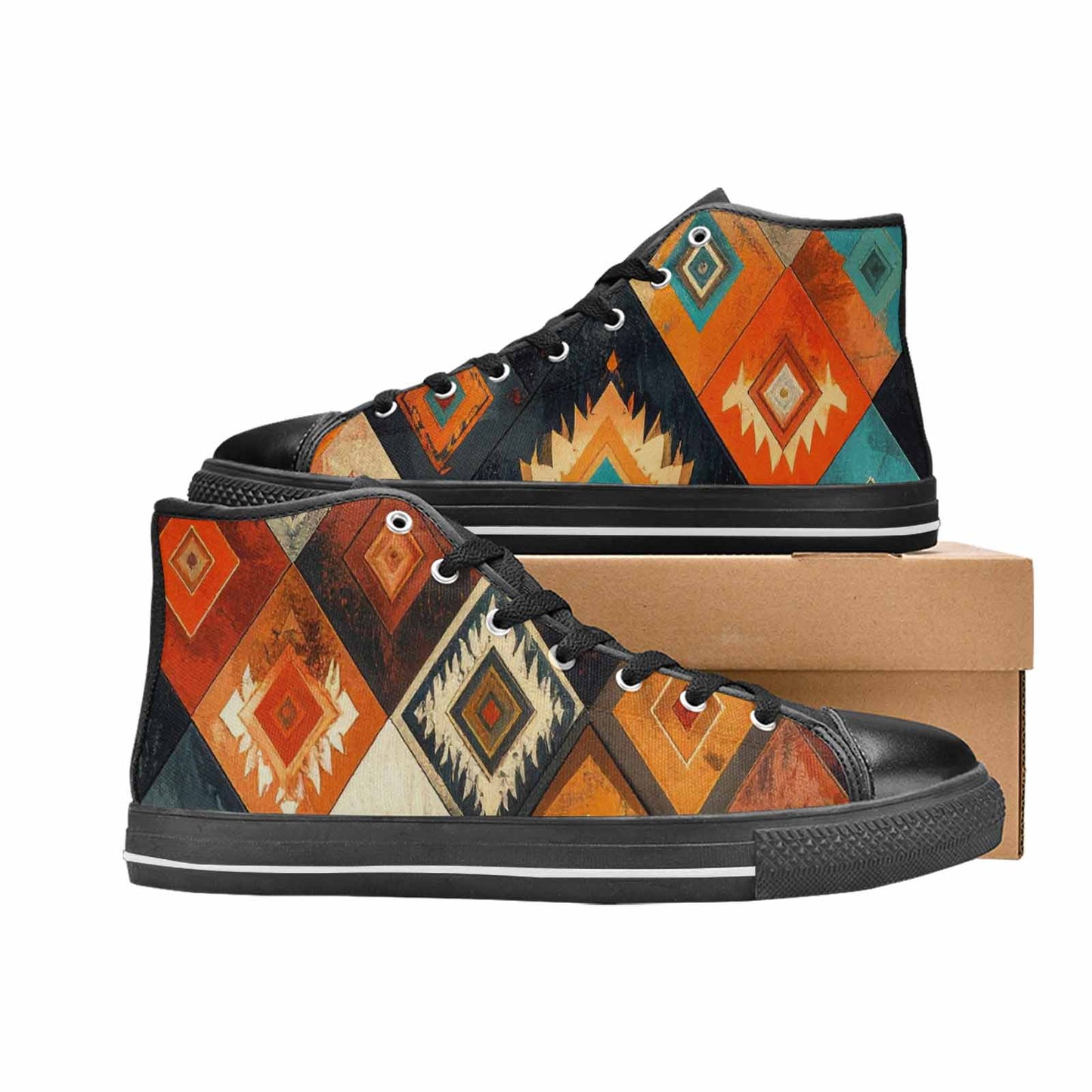 WOMEN'S Southwestern Geometric Diamond High Top Canvas Dreamcore Custom Sneakers