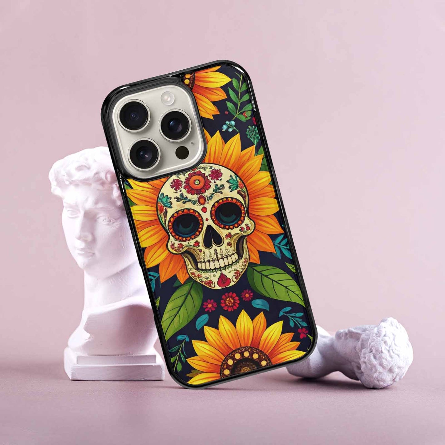 iPhone 16 Pro Case — Sunflowers And Skulls, Custom Printed Phone Case