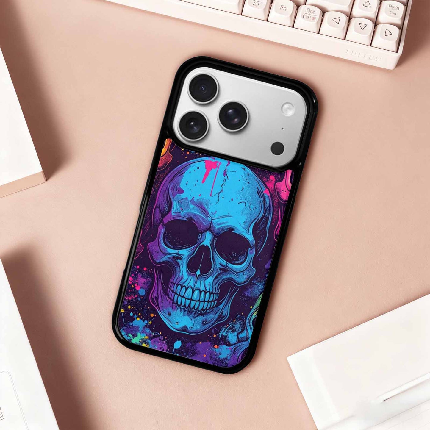 iPhone 17 Pro Case — Skulls Splatter Comic Gothic Skulls, Original Design Phone Case