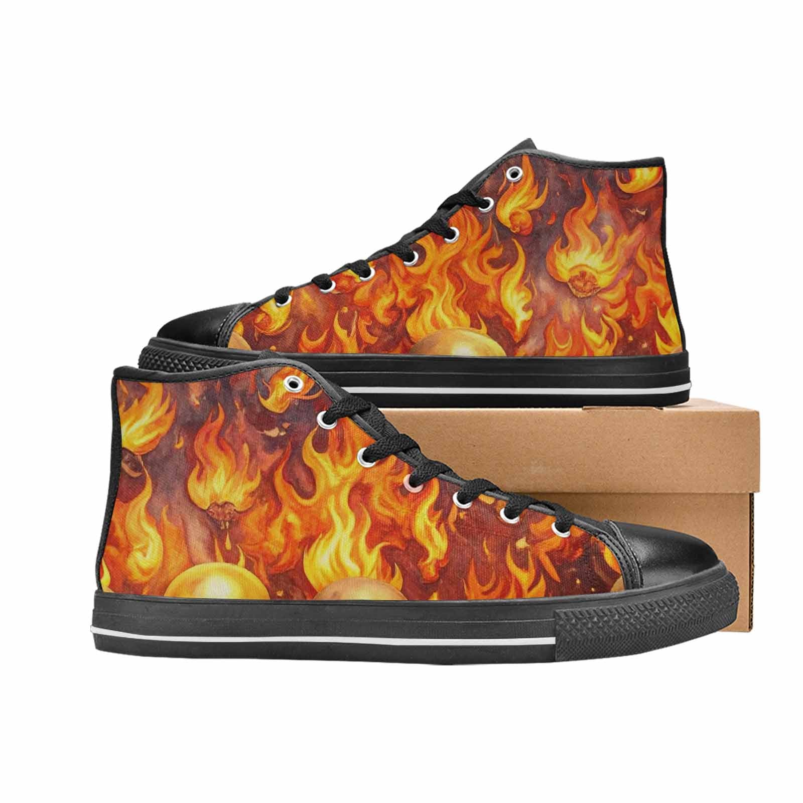 WOMEN'S Skulls - Flaming High Top Canvas Cottagecore Shoes
