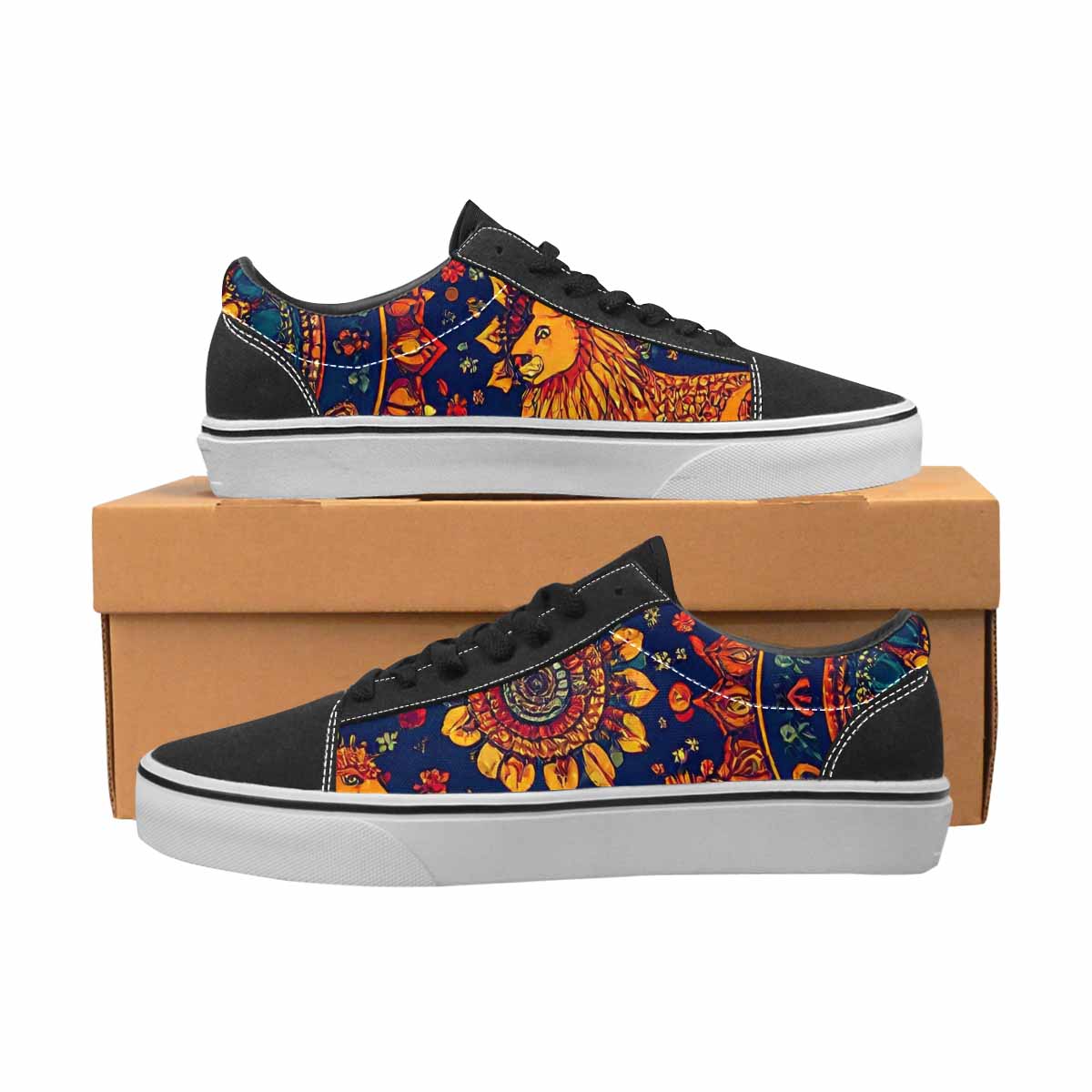 WOMEN'S Mandala Lions Canvas Lace-Up Neon Fantasy Custom Shoes