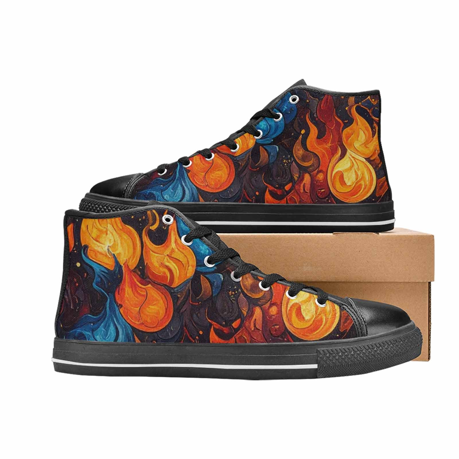 WOMEN'S Fire Flame High Top Canvas Cottagecore Custom Shoes