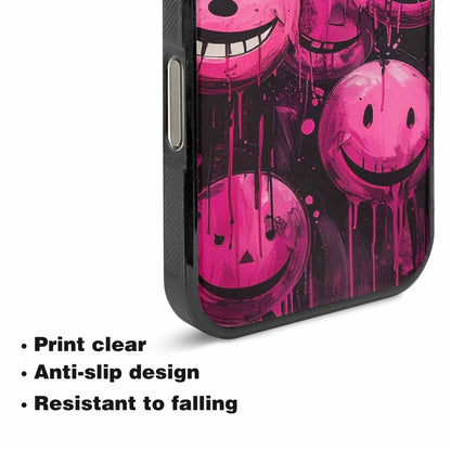 iPhone 16 Pro Max Case — Melting Moon Smiley Black Pink Ink, Custom Made Phone Cover