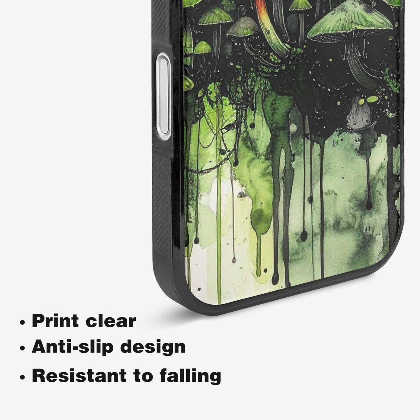 iPhone 16 Case — Rainbow Drip Mushrooms Black Green Ink, Customized Protective Case