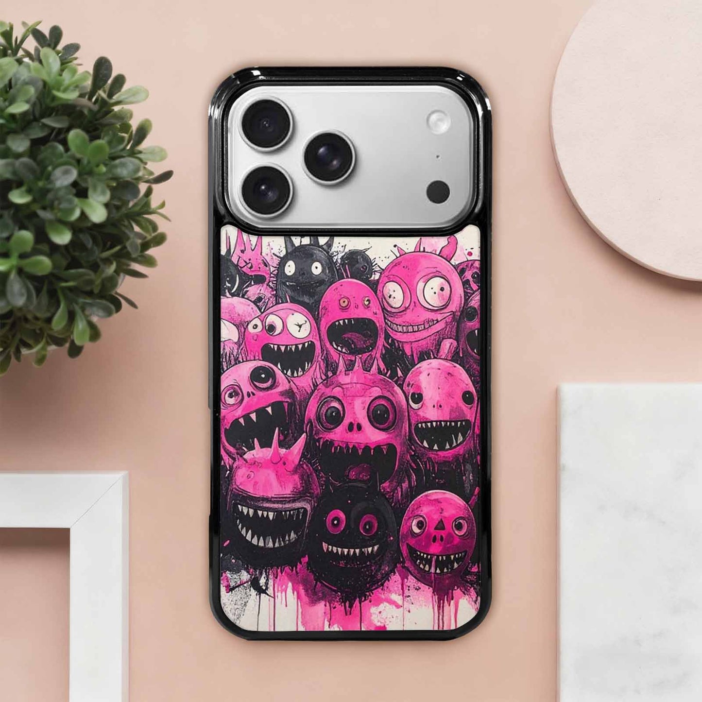 iPhone 17 Pro Max Case — Black &amp; Pink Ink Cartoon Cute, Custom Made Phone Cover