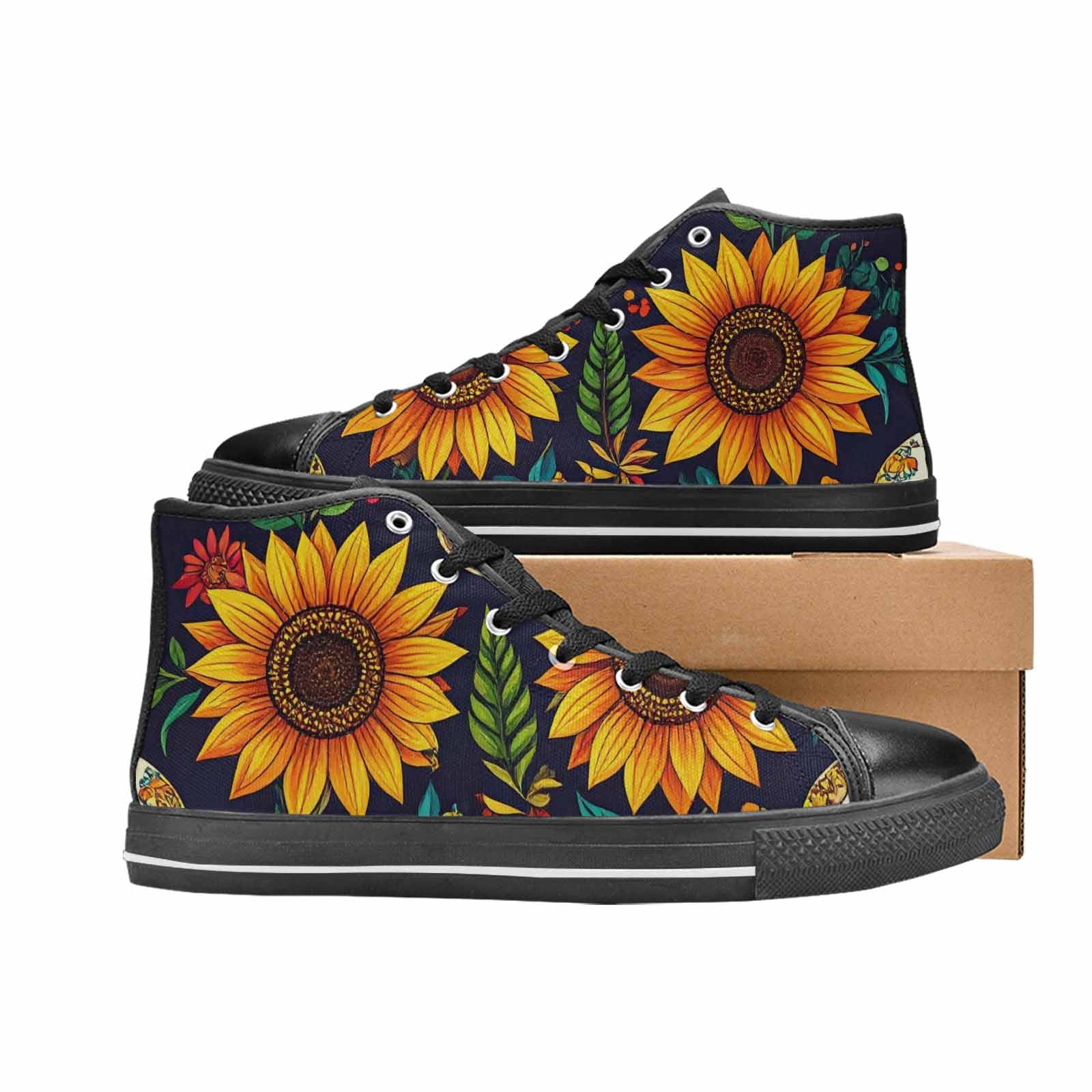 WOMEN'S Sunflowers And Skulls High Top Canvas Dark Academia Shoes