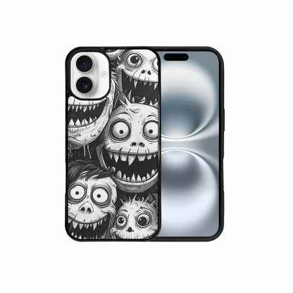 iPhone 16 Plus Case — Black And White Monster Face Collage, Custom Print Case Cover