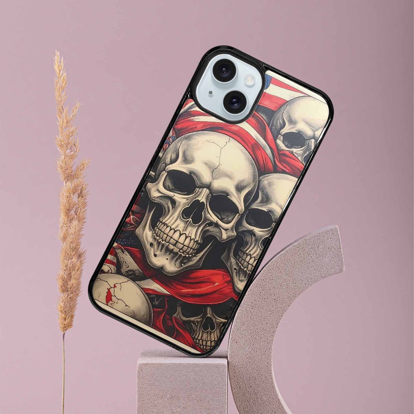 iPhone 15 Plus Case — Skull Dark Art Gothic Print, Original Design Phone Case