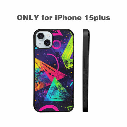 iPhone 15 Plus Case — Memphis Squiggles Triangles Dots, Custom Phone Case