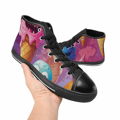 WOMEN'S Melting Icecream Cone Monster High Top Canvas Vibrant Chaos Custom Sneakers