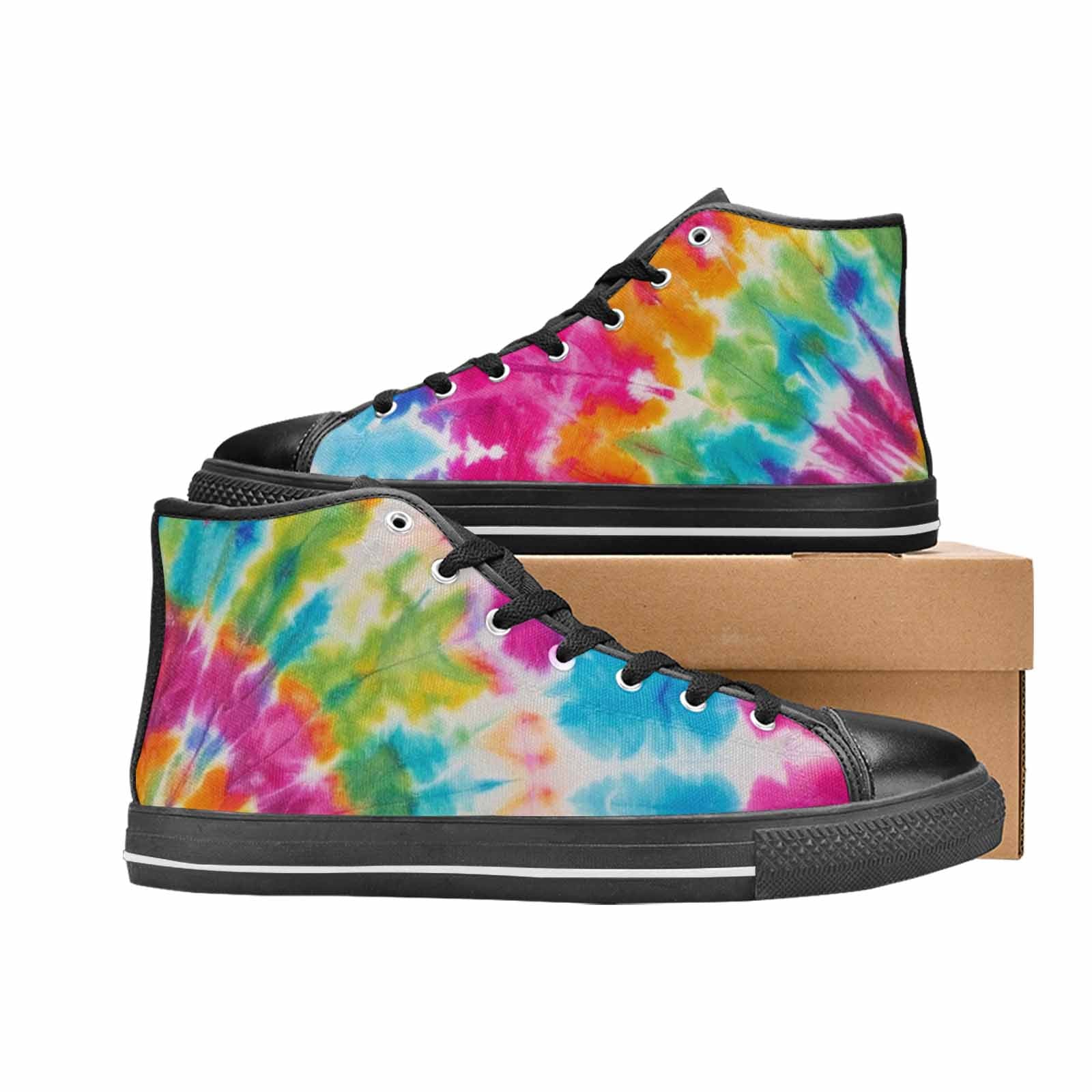 MEN'S Tie Dye Rainbow Twist High Top Canvas Vibrant Chaos Custom Sneakers