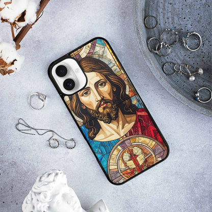 iPhone 16 Plus Case — Jesus Face Small Cross And Faith, Unique Phone Case Design