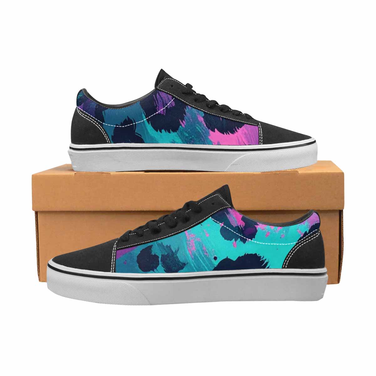 MEN'S Leopard Neon Pink Teal Airbrush Canvas Lace-Up Wallpaper Art Custom Shoes
