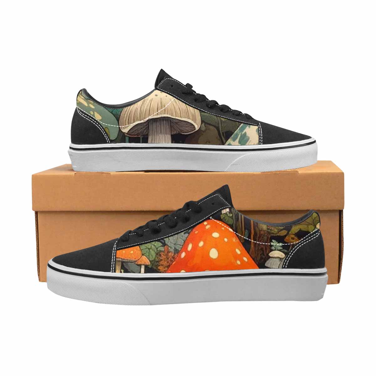 WOMEN'S Mushrooms  Camo Mushrooms Lace-Up Canvas Kaleidoscope Sneakers