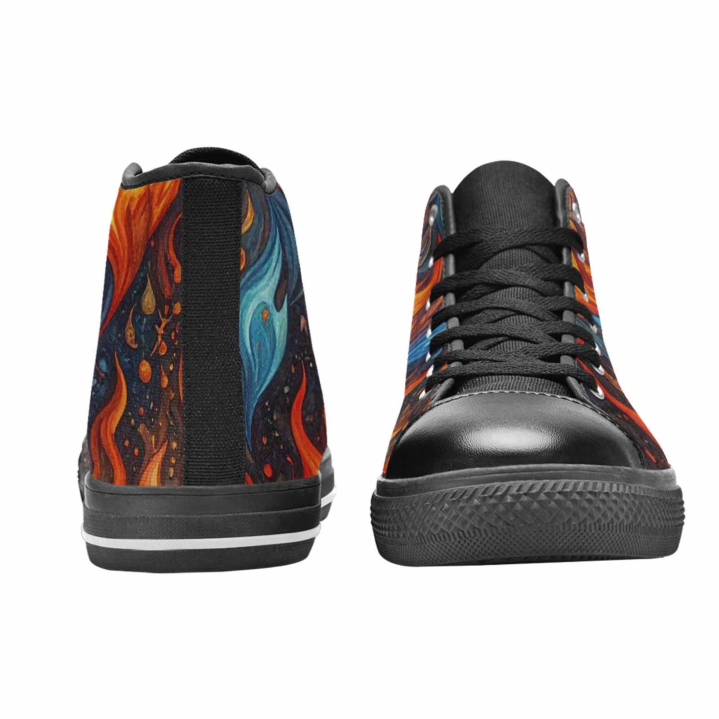 WOMEN'S Fire Flame High Top Canvas Vibrant Chaos Custom Sneakers