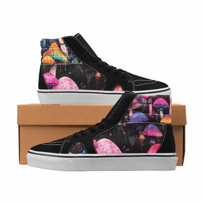 MEN'S Mushrooms Black & Pink Ink High Top Canvas Wearable Art Melting Art All Over Print Shoes