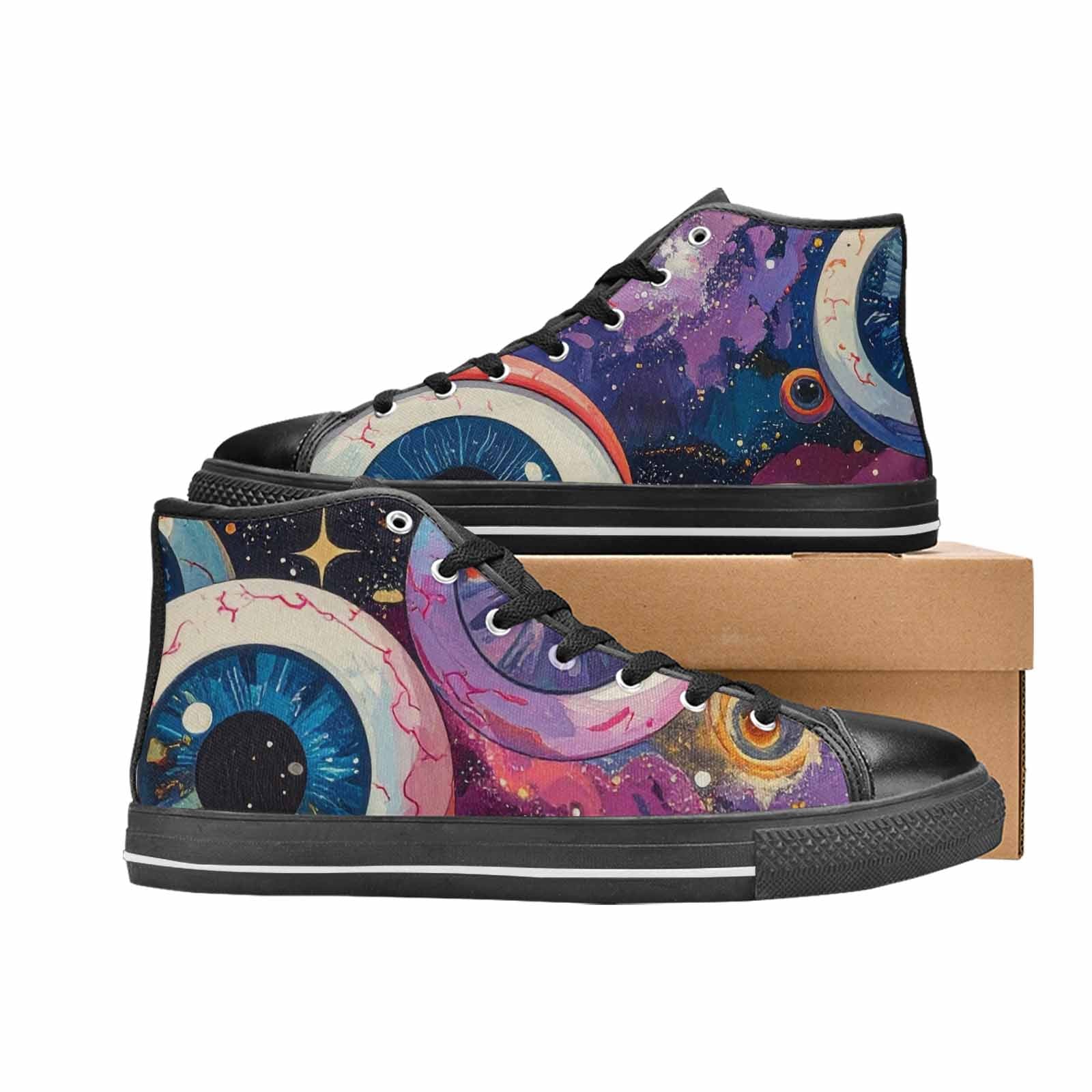 WOMEN'S Cartoon Eyeballs Galaxy High Top Canvas Grunge Custom Sneakers