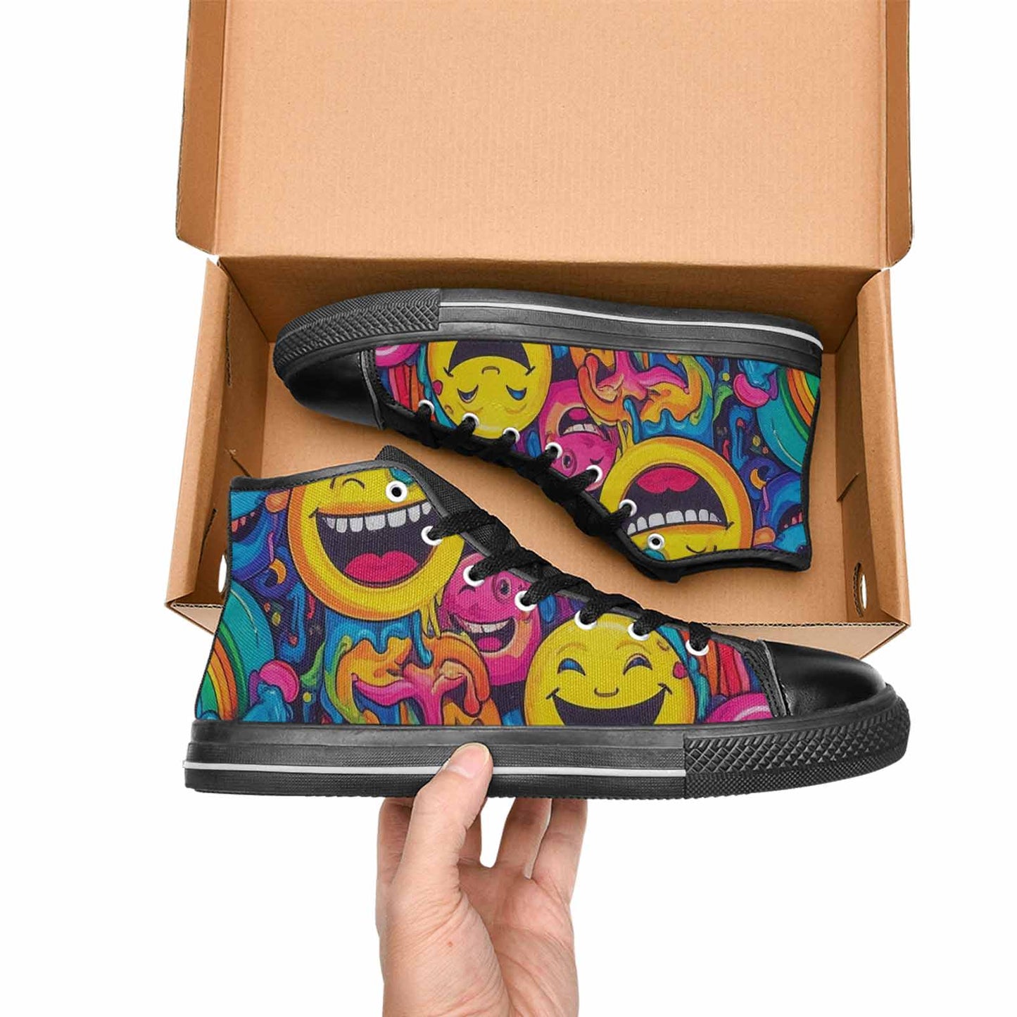 MEN'S Yellow Smiley Face High Top Canvas Vibrant Chaos Shoes