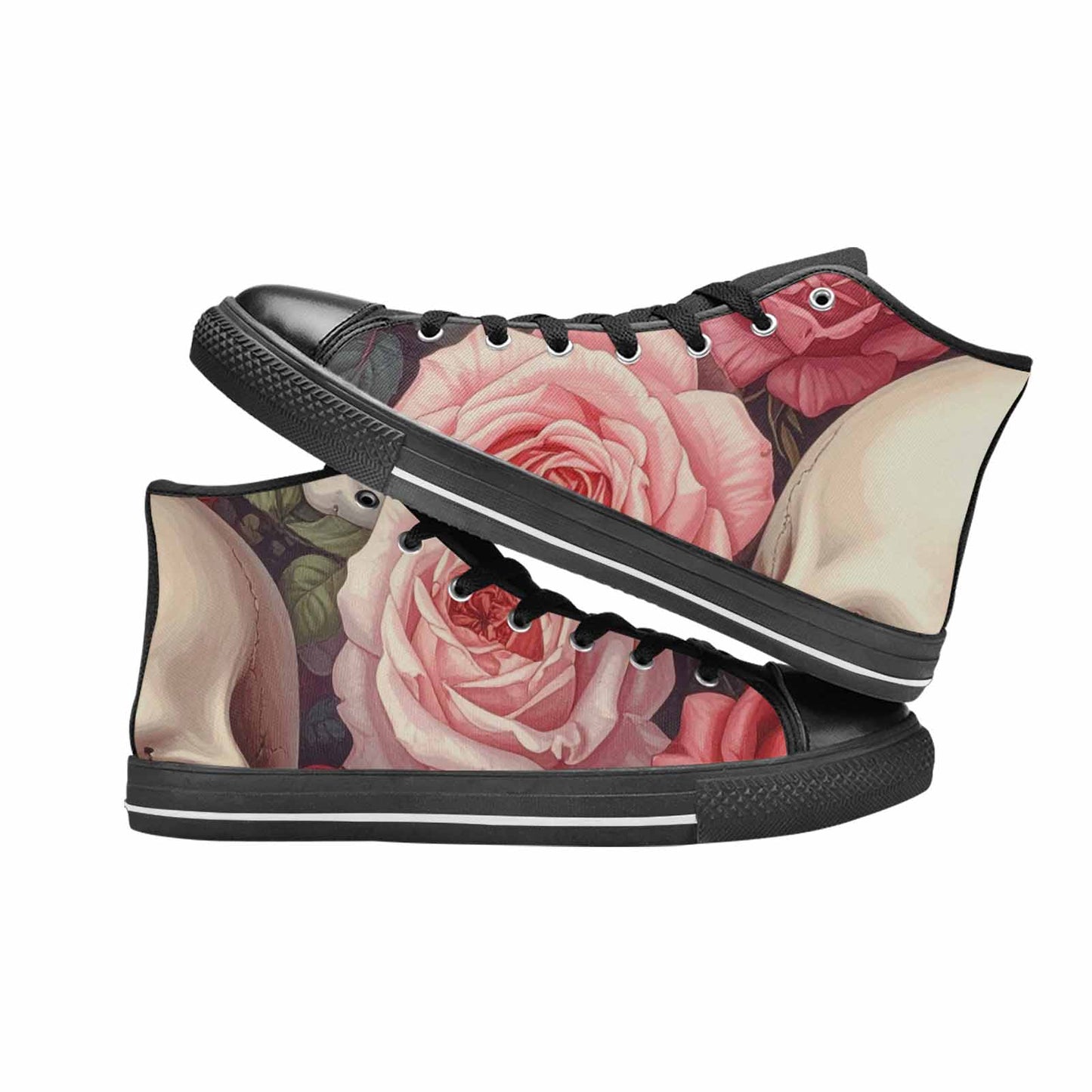 WOMEN'S Skulls Roses Soft Airbrush High Top Canvas Vibrant Chaos Custom Shoes