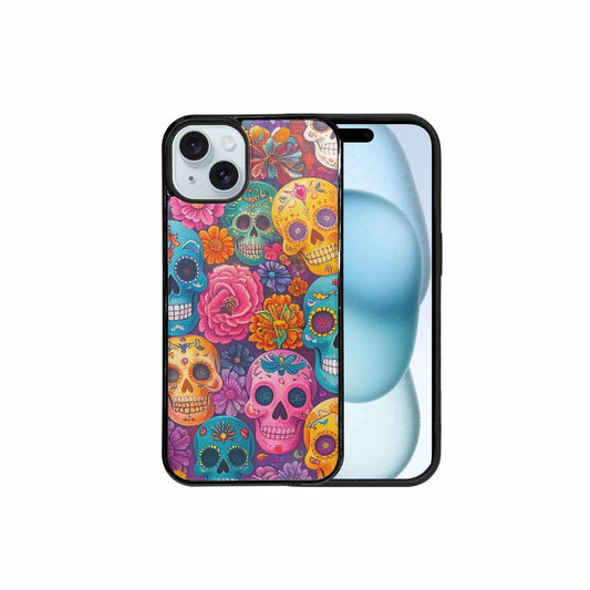 iPhone 15 Plus Case — Ornate Candy Color Skull Pattern Hundreds, Custom Print Case Cover