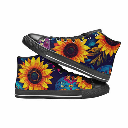 MEN'S Sunflower Skulls Print High Top Canvas Vivid Custom Shoes