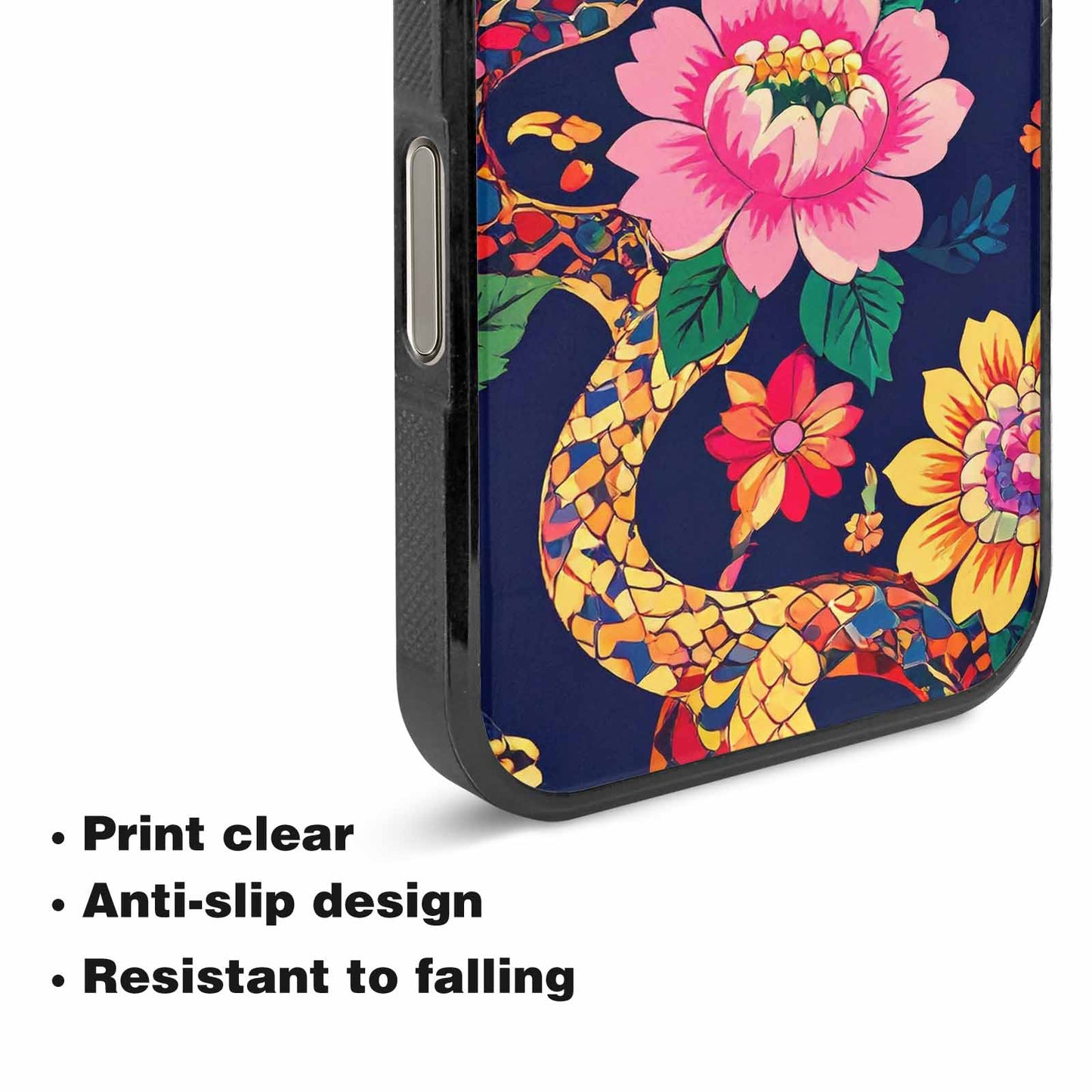 iPhone 16 Pro Case — Floral Snake Print Custom, Unique Phone Case Design
