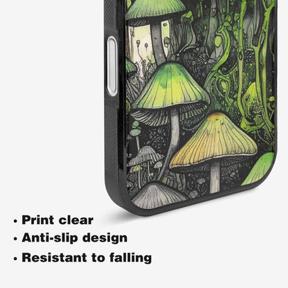 iPhone 16 Plus Case — Rainbow Drip Mushrooms Black Green Ink, Unique Phone Case Design