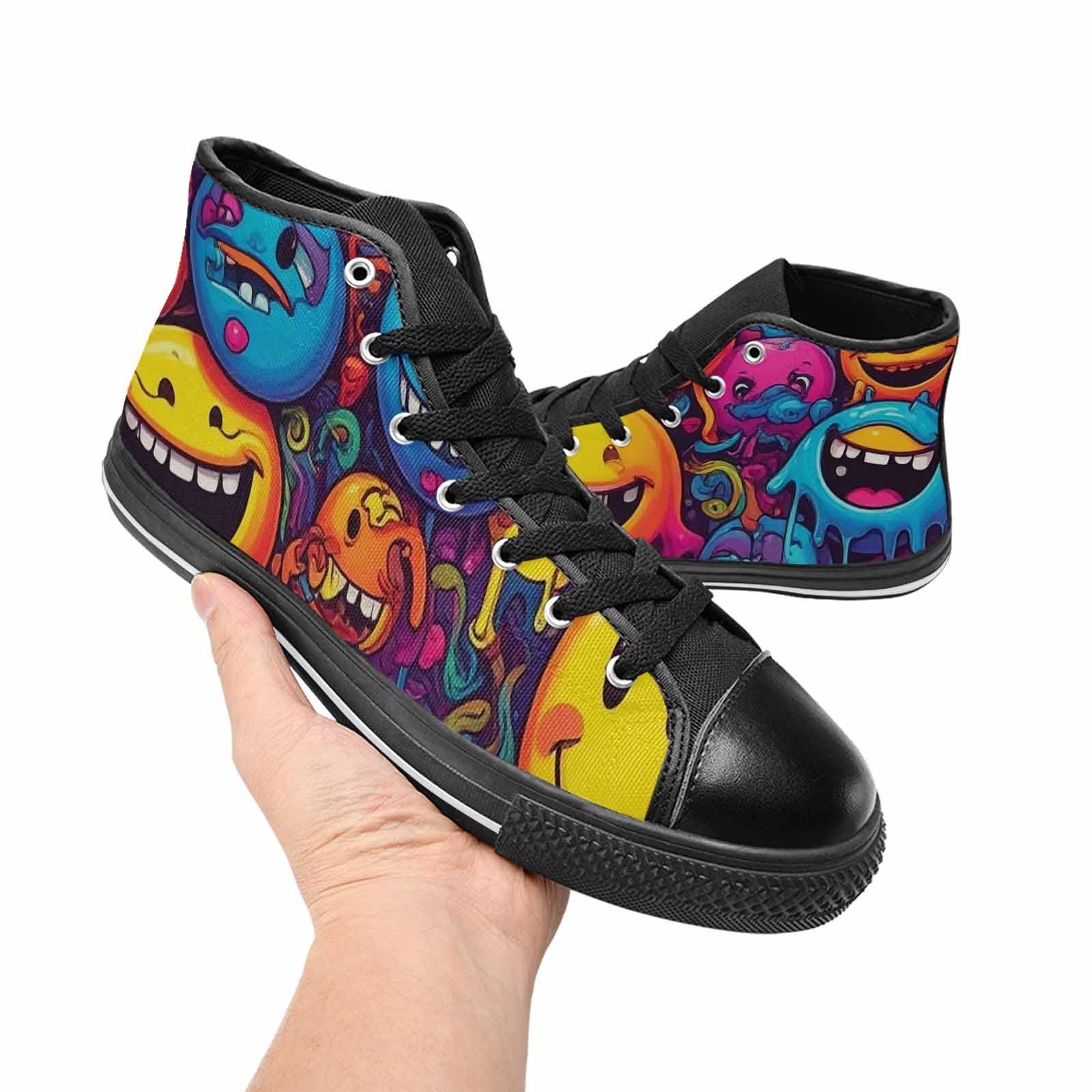 MEN'S Yellow Smiley Face High Top Canvas Dark Academia Shoes