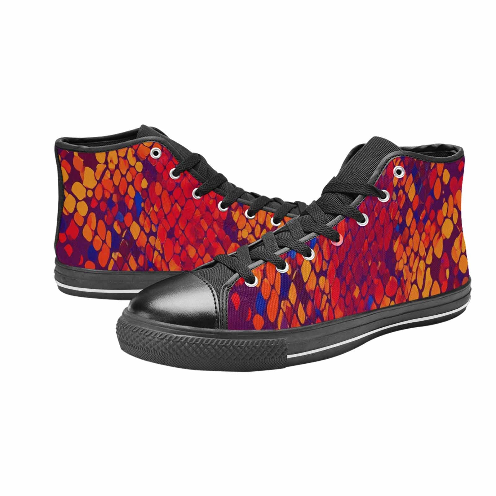 WOMEN'S Dark Snake Print High Top Canvas Wallpaper Art Shoes