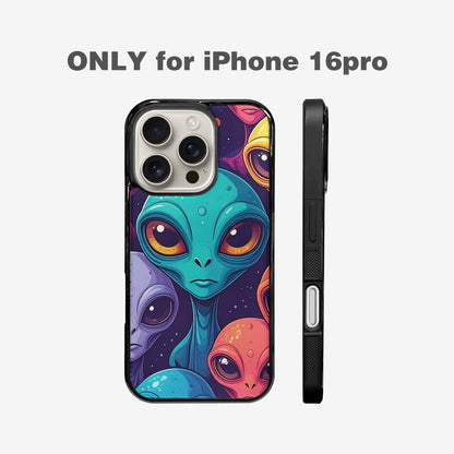iPhone 16 Pro Case — Alien Ufo Cartoon Art Pattern Groovy, Original Design Phone Case