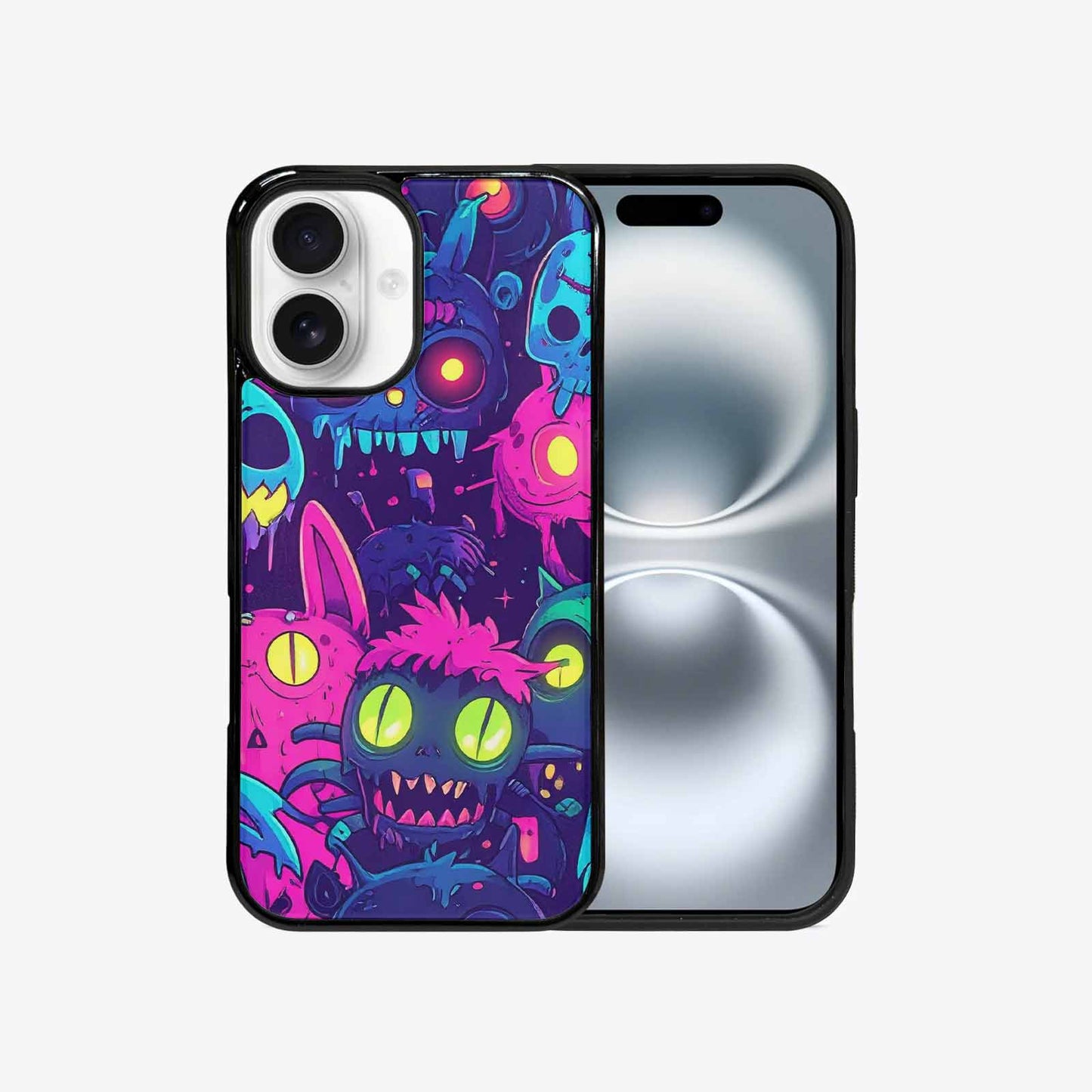 iPhone 16 Case — Mixed Toxic Glow Creature Pattern Hundreds, Custom Phone Case