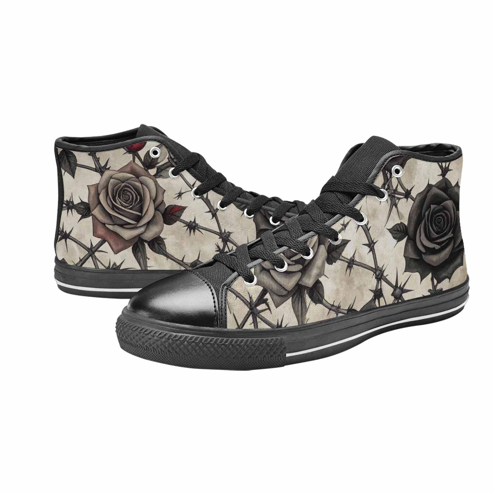 MEN'S Black Gothic Rose High Top Canvas Neon Fantasy Shoes