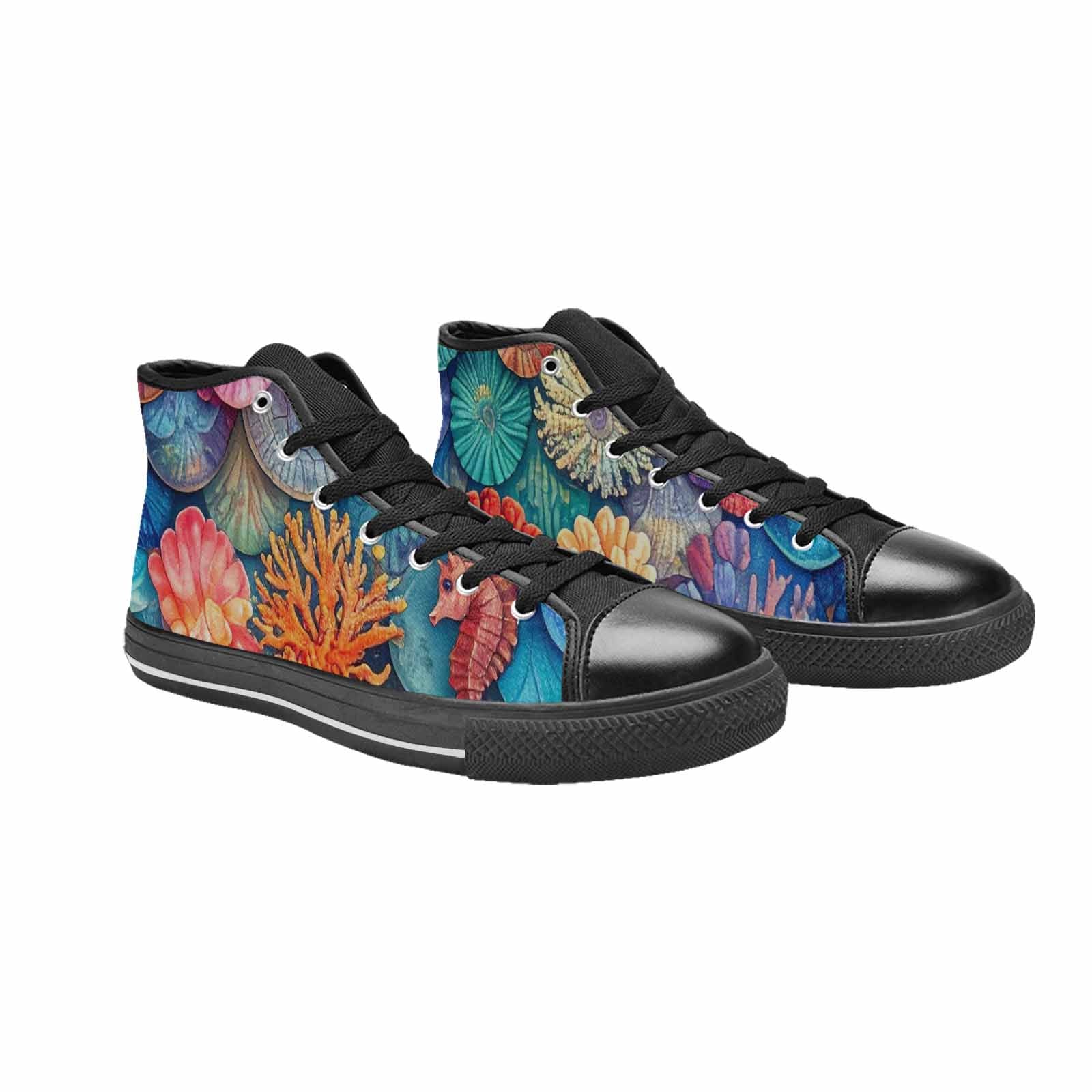 WOMEN'S Fish Scale Coral High Top Canvas Dark Academia Custom Sneakers