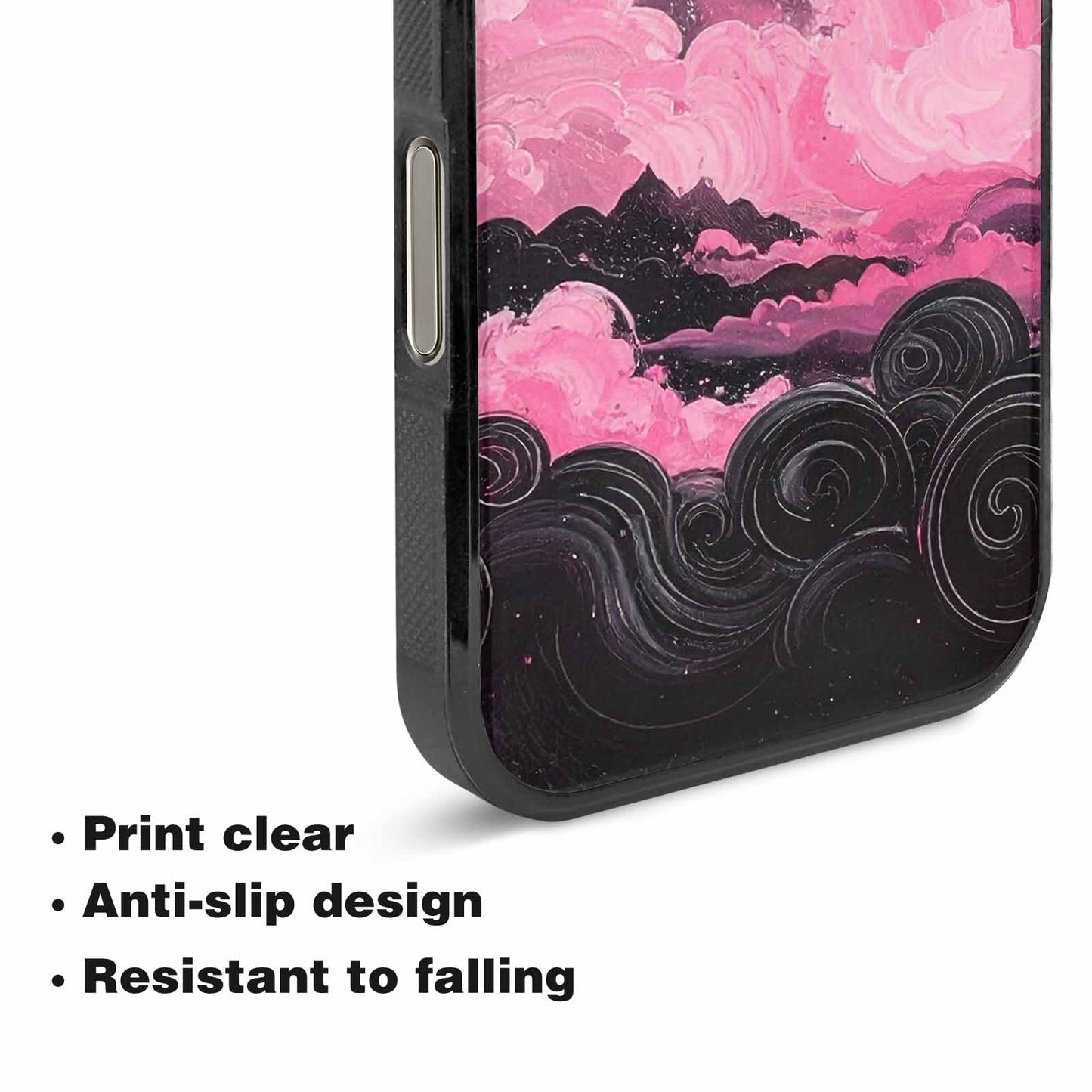 iPhone 16 Pro Case — Van Gogh Swirl Black Pink Ink, Unique Phone Case Design