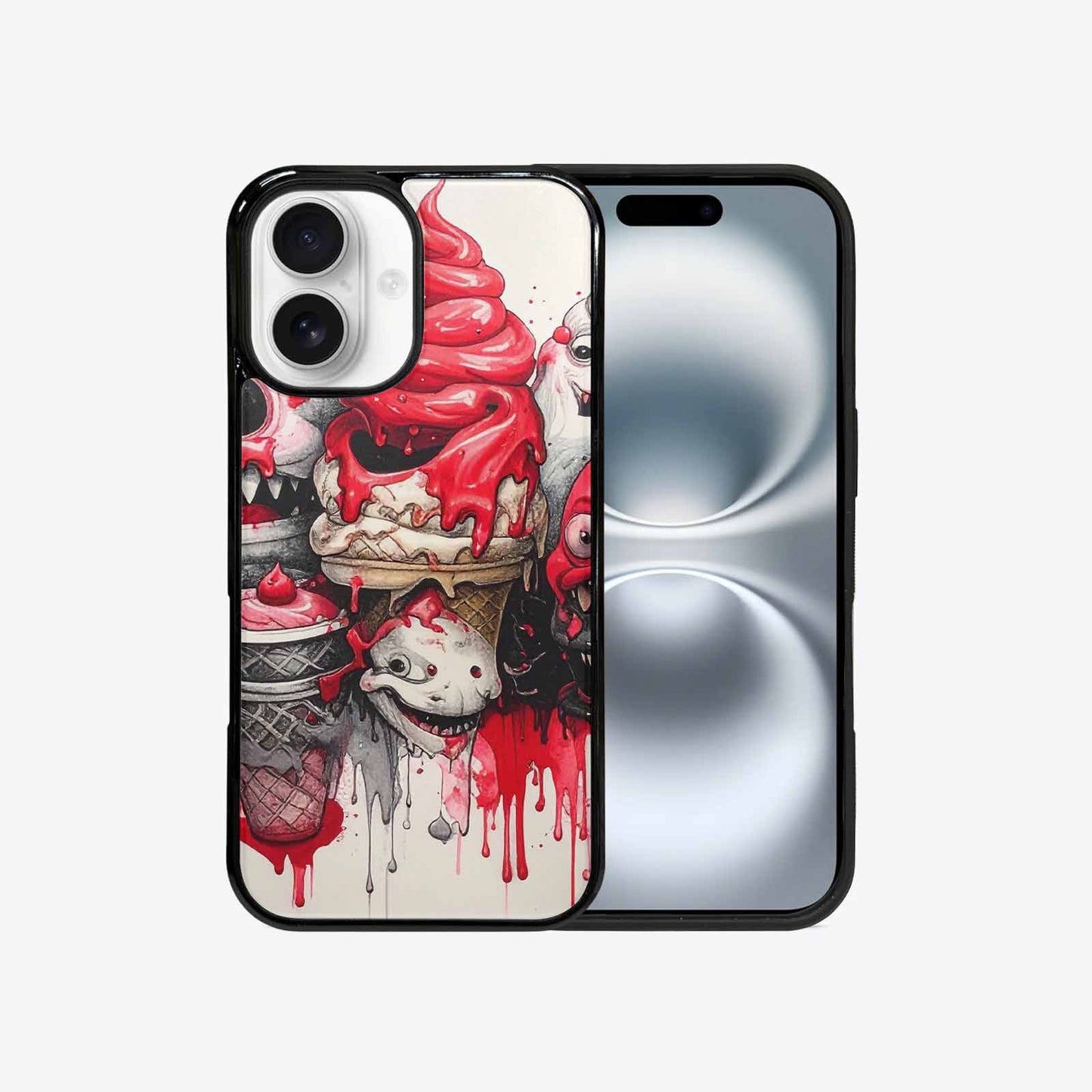 iPhone 16 Case — Ice Cream Monsters Black Red Ink, Original Design Phone Case