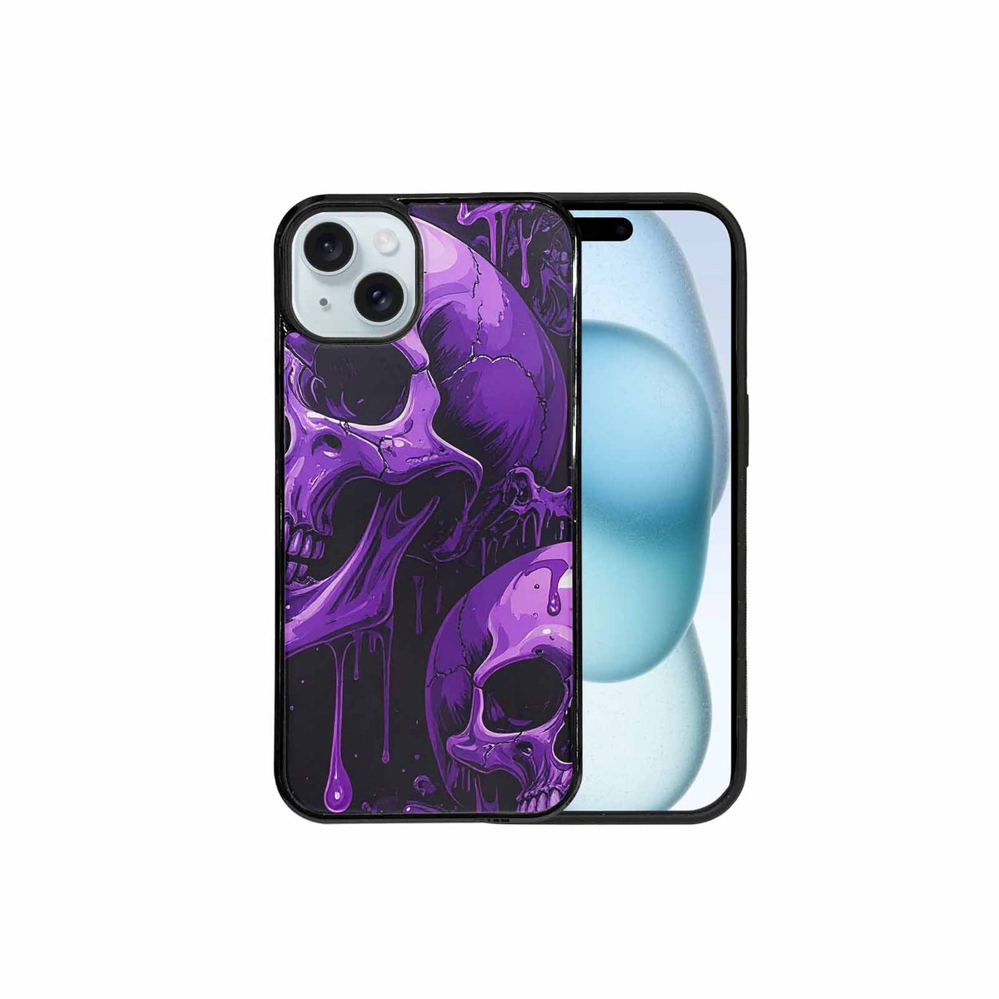 iPhone 15 Plus Case — Monochrome Purple Skeletons Neon Drip Melting, Custom Designed Case Cover