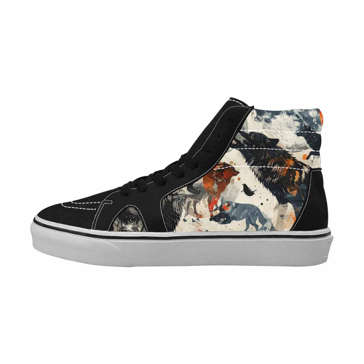 WOMEN'S Wolf Silhouette Moon High Top Canvas Wallpaper Art Custom Shoes