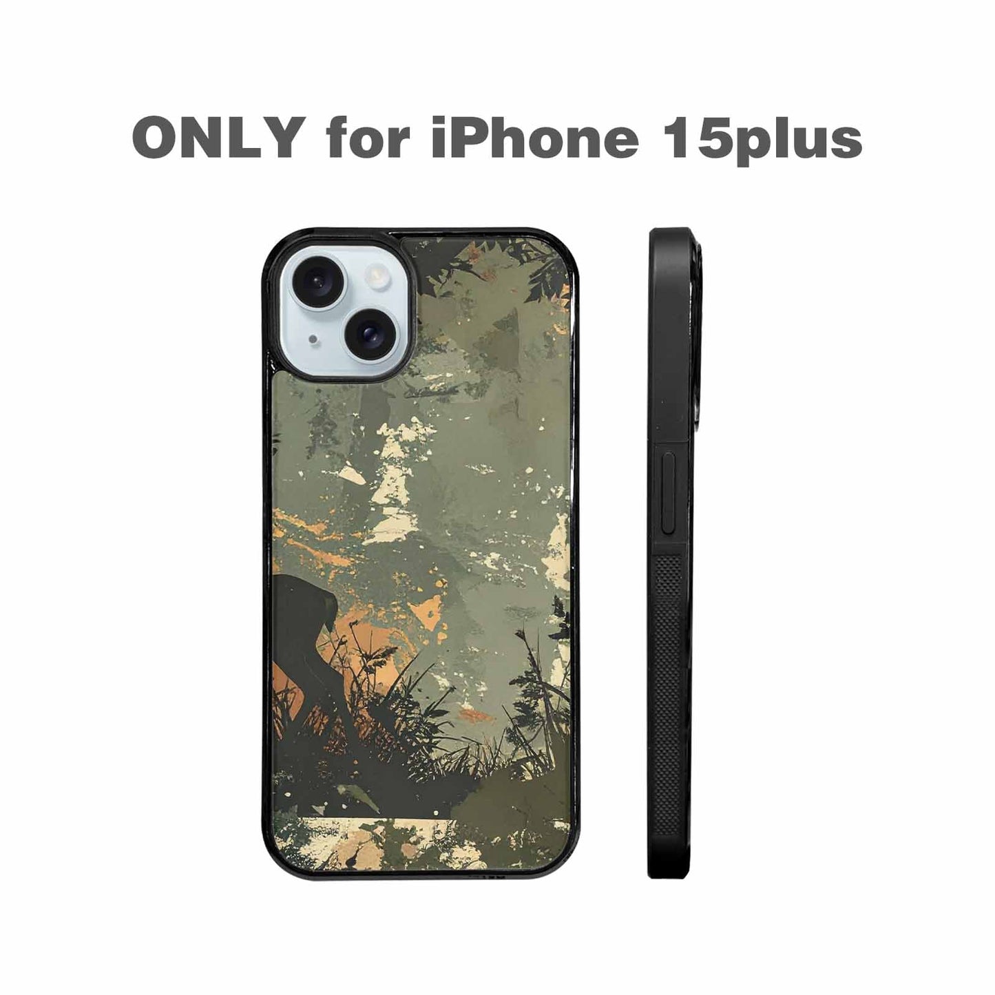 iPhone 15 Plus Case — Hunting Camouflage Pattern With Deer And, Customized Protective Case