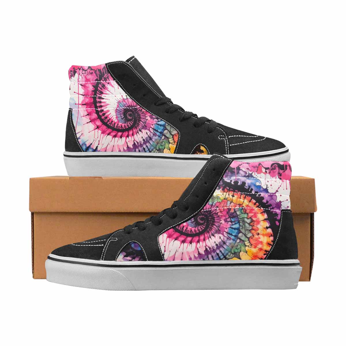 WOMEN'S Tie Dye Black & Pink Ink High Top Canvas Statement Vivid Limited Edition Sneakers