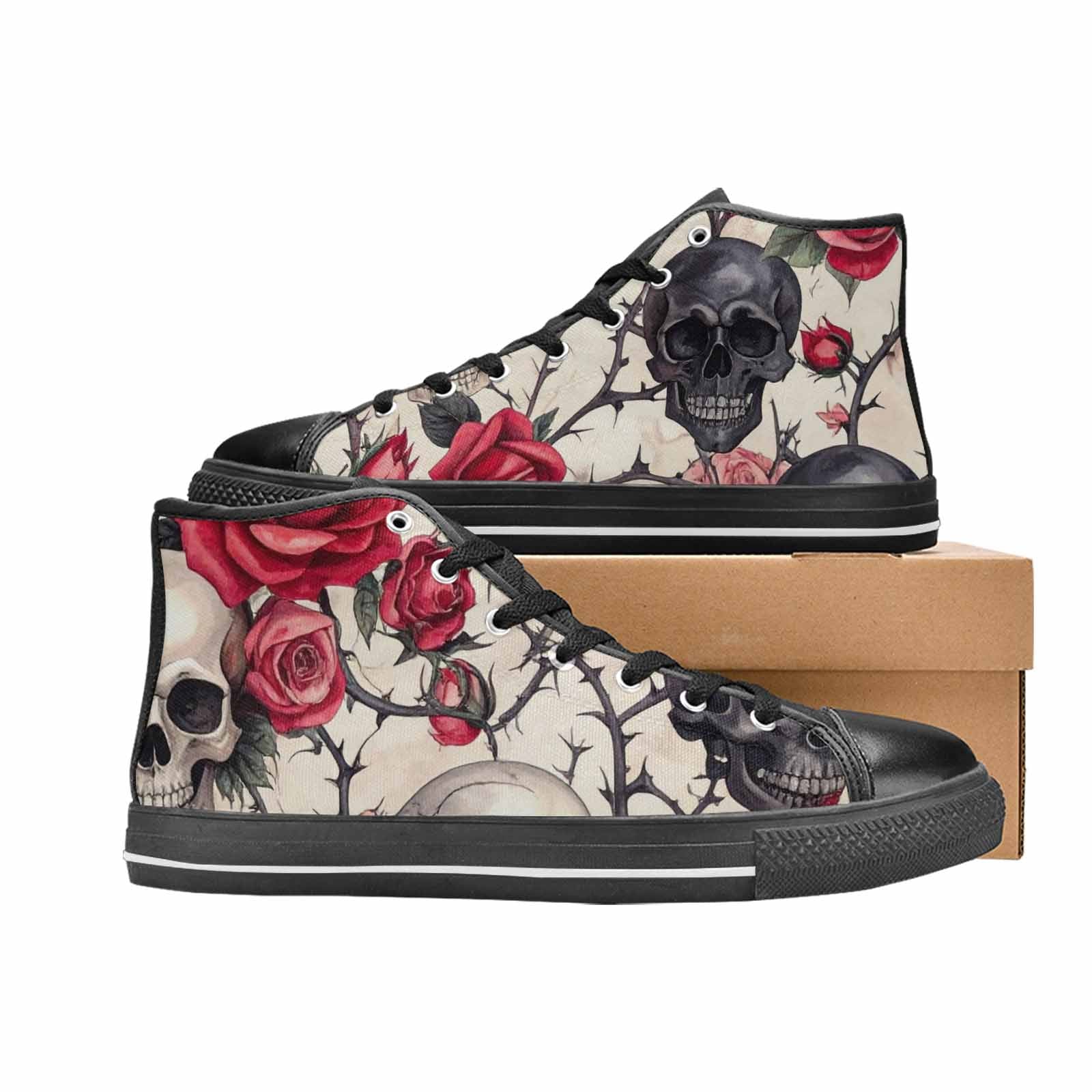 MEN'S Skulls - Roses High Top Canvas Cottagecore Custom Shoes