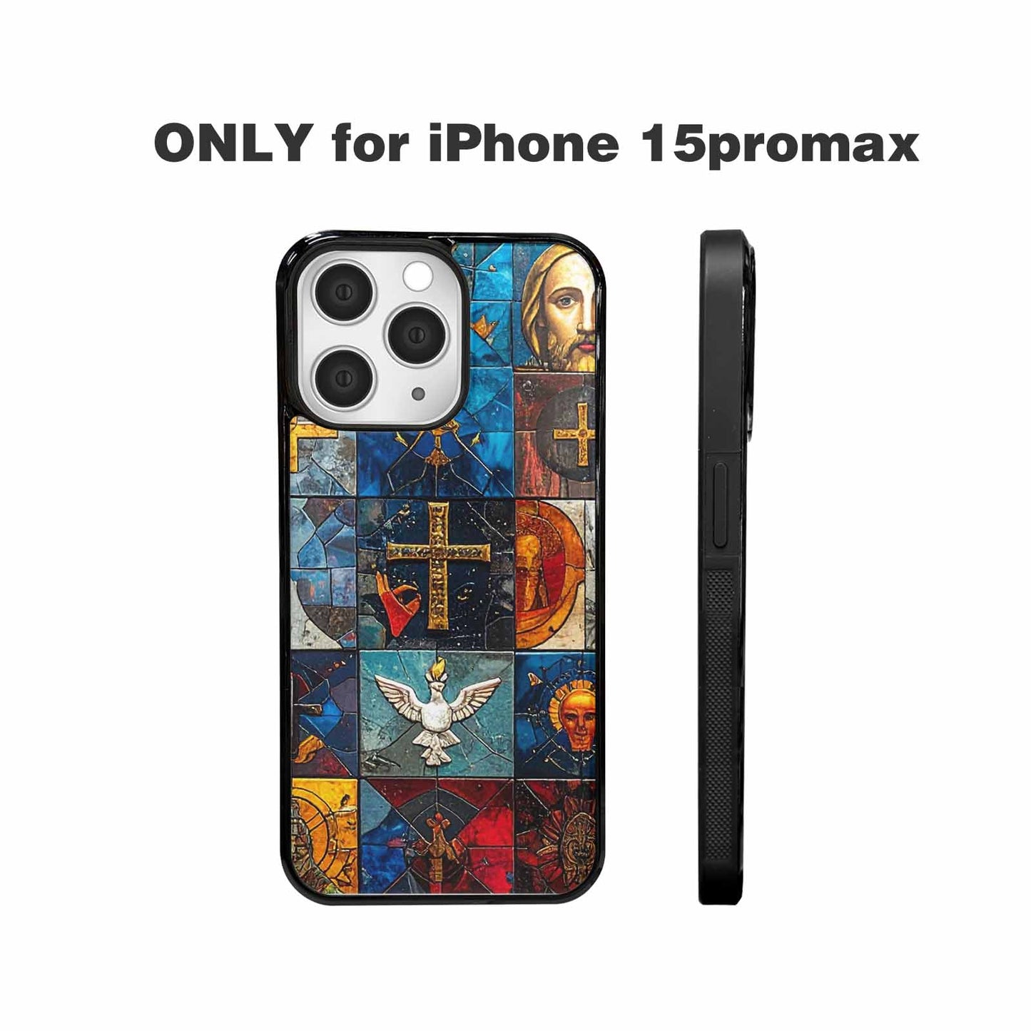 iPhone 15 Pro Max Case — Jesus Face Small Cross And Faith, Custom Printed Phone Case